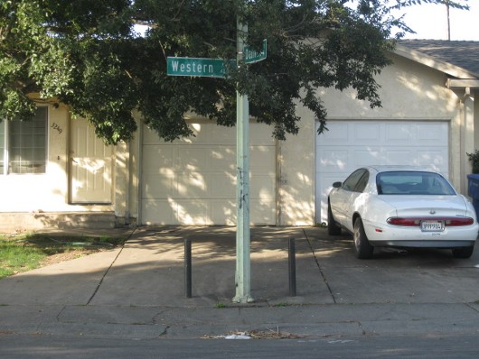 telephone pole in driveway
